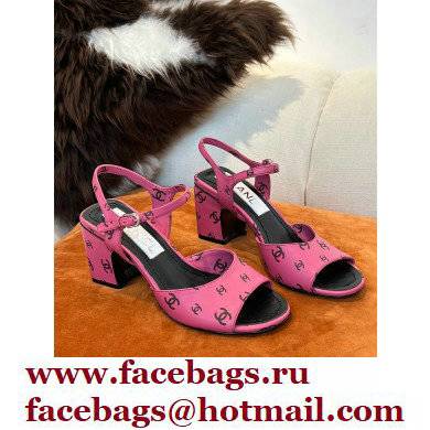 chanel heel 3.5cm Printed Lambskin pink & Black sandals G38974 2022 - Click Image to Close
